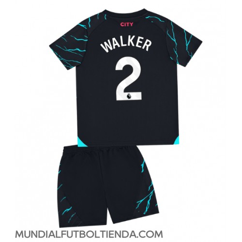 Camiseta Manchester City Kyle Walker #2 Tercera Equipación Replica 2023-24 para niños mangas cortas (+ Pantalones cortos)
